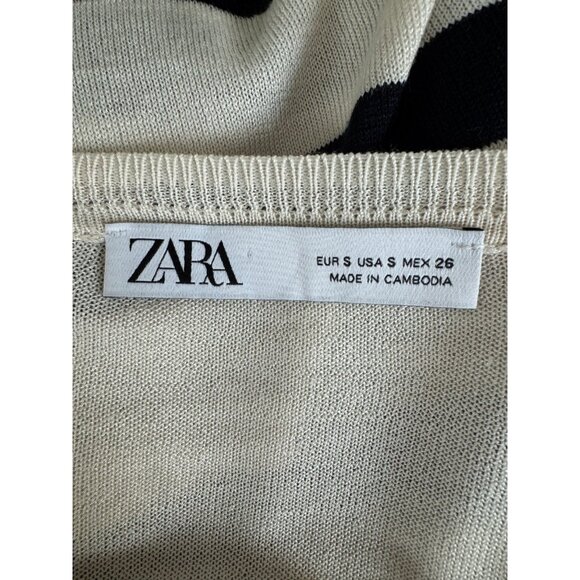 Zara Ivory Black Striped Basic Knit Pullover Sweater Crewneck Womens Size S - Picture 6 of 8